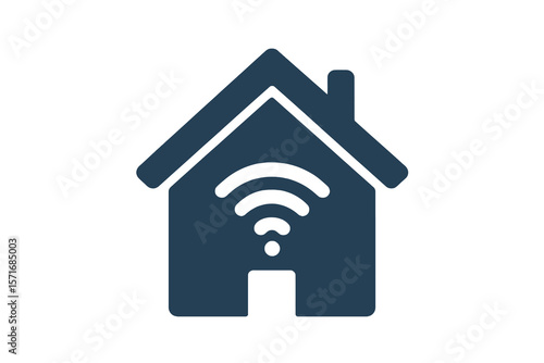 simple smart home symbol in dark blue, clean design on transparent
