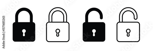 Lock icon. locked and unlocked black outline icon set for app, ui, ux and website. vector illustration on whitebackground.