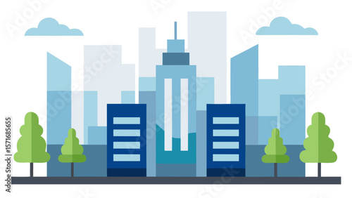 Green city skyline: urban architecture of a futuristic town with towering skyscrapers and lush green spaces under the night sky