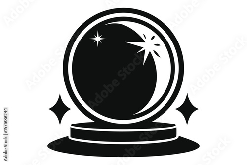 Black Silhouette of a Fortune Teller Crystal Ball with Stars and a Stand Vector Graphic