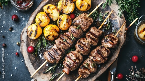 Wallpaper Mural Grilled Meat Skewers with Fresh Herbs and Charred Vegetables Platter Torontodigital.ca