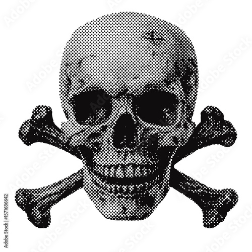 Pirate skull halftone grunge vector design element