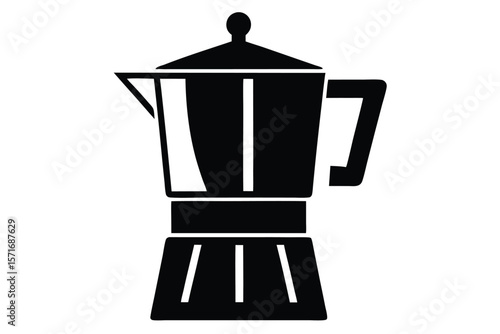 Black Moka Pot Icon Italian Coffee Maker Silhouette Illustration, Espresso Design Element