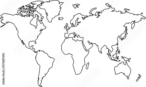 world map black vector outline minimalist illustration