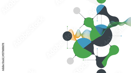 Abstract molecule structure design with circles and connecting lines on a white background art concept
