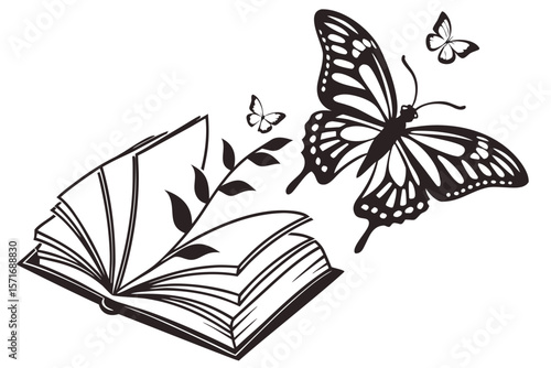 Butterfly Landing on Open Book — Transformation and Healing Silhouette