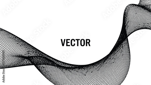A graphical representation of a curved black mesh pattern on a white background with vector text overlay