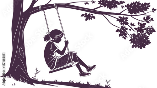 Girl Hugging Pillow on Empty Swing — Longing and Comfort Silhouette