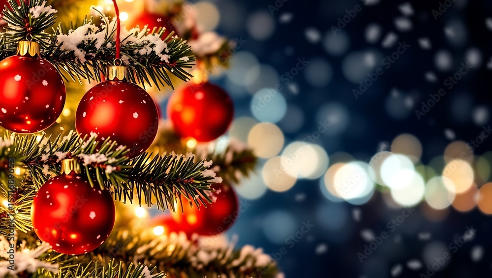 Obraz premium Christmas tree with baubles with bokeh 