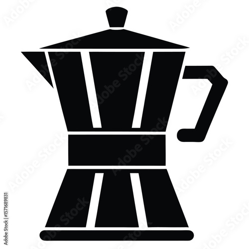 Black Silhouette Illustration of a Traditional Moka Pot for Brewing Espresso Coffee