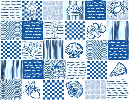 summer hand drawing aesthetic blue pattern background