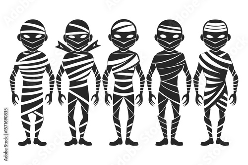 Stylized egyptian mummy silhouettes halloween ancient
