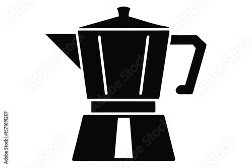 Black Silhouette of Italian Moka Pot Coffee Maker with Handle and Spout