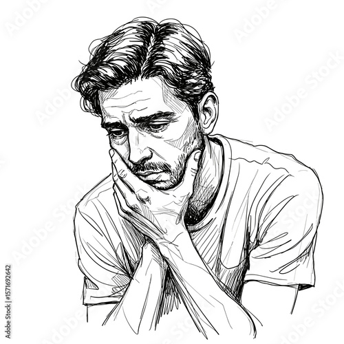 Man suffering from toothache holding his face on white background
