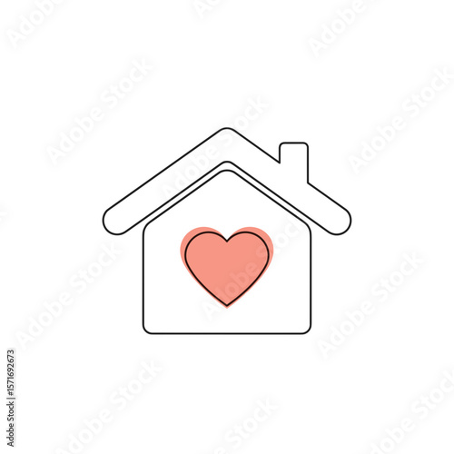 Outline house icon with heart symbol in minimalistic design  