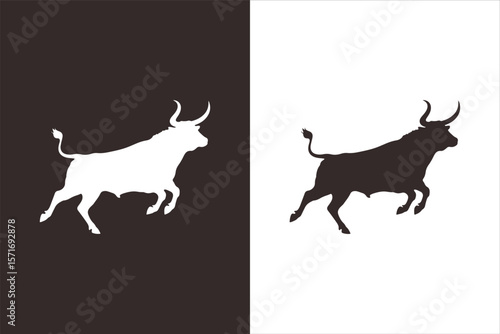Charging Bull Silhouettes: Black and White Contrast