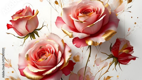 Elegant pink roses with gold accents create a luxurious bouquet