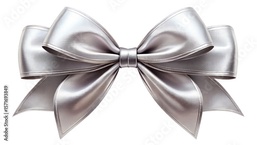 silver ribbon bow on white background