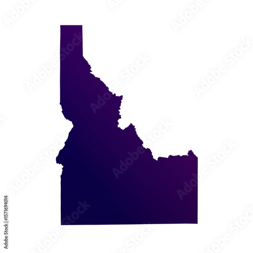 Idaho map isolated on transparent white background. Blue and purple gradient textured map isolated on transparent png