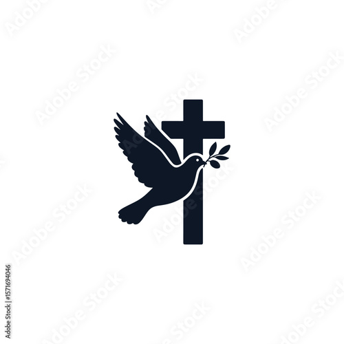Dove with Olive Branch and Cross Symbol