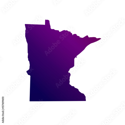 Minnesota map isolated on transparent white background. Blue and purple gradient textured map isolated on transparent png