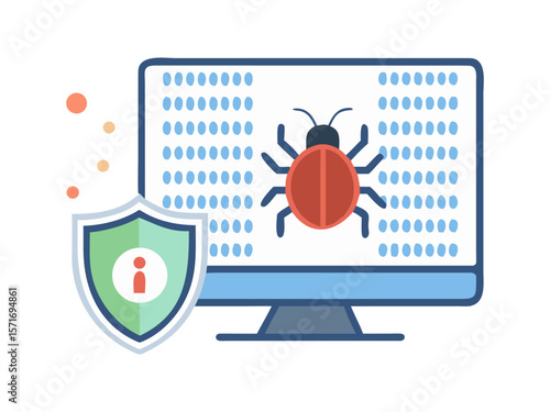 Threat detection software analyzing malware in binary stream with activated protective cybersecurity shield