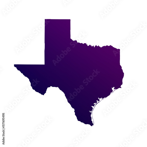Texas map isolated on transparent white background. Blue and purple gradient textured map isolated on transparent png