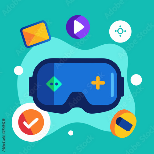 VR Goggles With Floating Icons