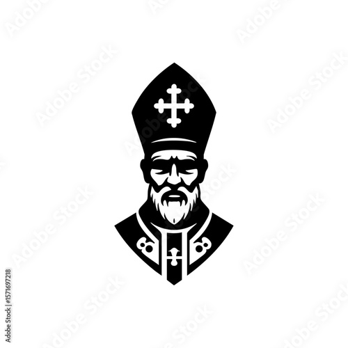 Minimalist black vector of a bishop icon representing religious leadership and ecclesiastical authority.
