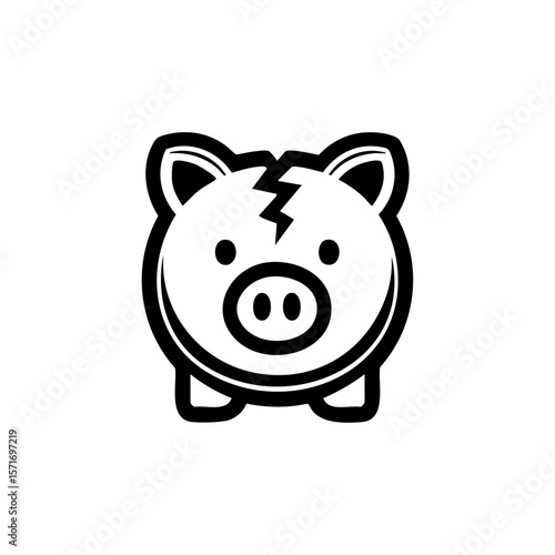 Cute broken piggy bank with crack symbolizing emergency funds or financial crisis.
