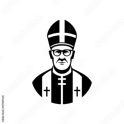 Minimalist black vector of a bishop icon representing religious leadership and ecclesiastical authority.

