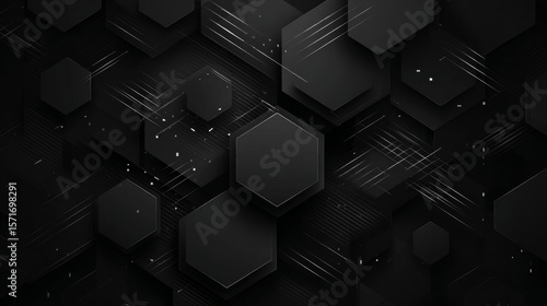 Fototapeta Naklejka Na Ścianę i Meble -  3d rendering of black abstract geometric background. Scene for advertising design, showroom, technology, future, modern, sport, game, metaverse, cosmetic, warehouse, garage. Sci Fi Illustration
