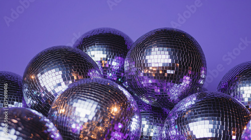 Wallpaper Mural shiny purple disco balls arranged on matte black background Torontodigital.ca
