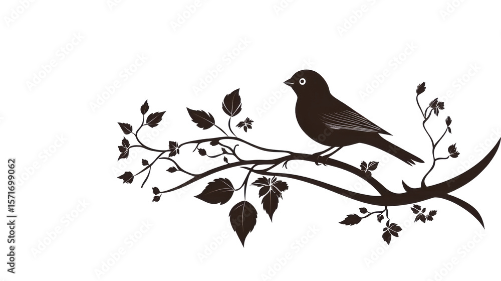 bird on a branch on white background bird on a branch on white background