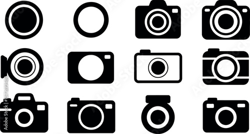 Vector camera icons: minimalist black and white photography symbols