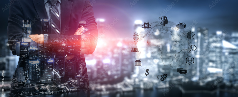 Fototapeta premium AI assistant with LLM, big data, machine learning, and generative AI powers prompt engineering and supports agentic AI for advanced business applications. Vouch
