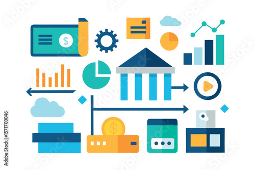  KPI Dashboard and Business Performance Analytics with Graphs and Target Icons – Flat Office Illustration