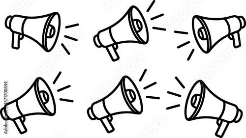 Vector illustration: Six black outline megaphones announcing news