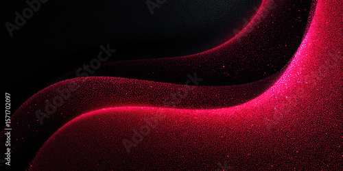 Abstract wavy background with pink and red gradient. dark style. black. bright colors. particles. noise. banner. modern. textured illustration.