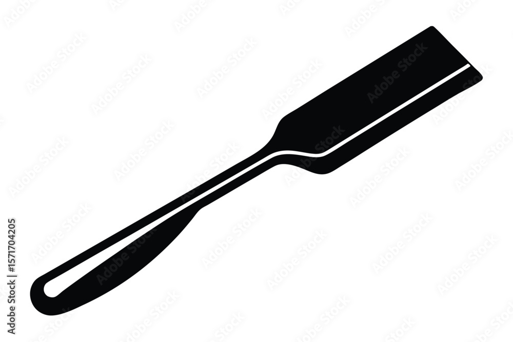 Fototapeta premium Black silhouette of a straight razor with a rounded handle and sharp blade