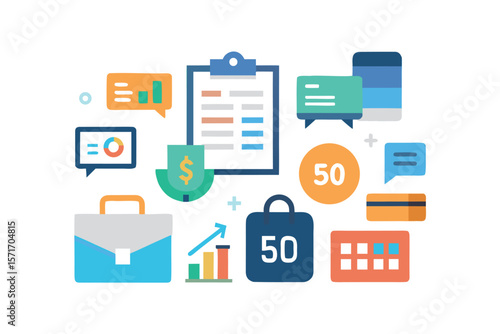 Digital Marketing Strategy and Social Media Campaign Icons – Flat Business Vector for Online Promotion