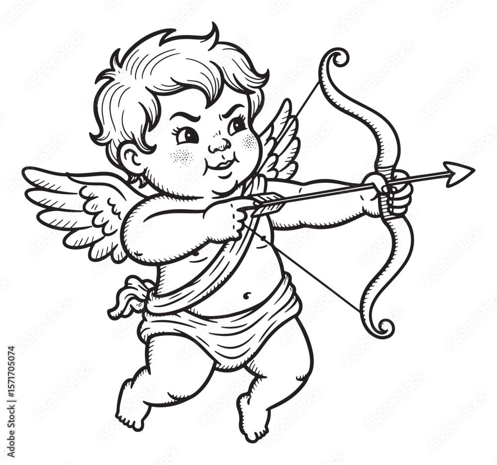 custom made wallpaper toronto digitalVintage Cupid Line Art with Bow and Arrow