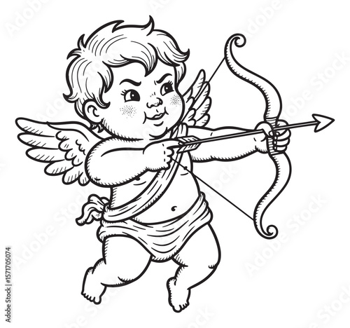 Wallpaper Mural Vintage Cupid Line Art with Bow and Arrow Torontodigital.ca