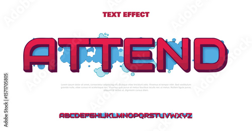 Attend, Colorful graffiti editable effect with paint wall concept. Alphabet Graffiti Joker text vector Letters	

