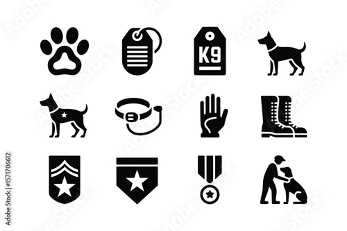 Dog paw print identification tags military boots medal rank insignia and handler k9 tag