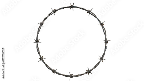A circular arrangement of barbed wire on a transparent background, creating a raw, industrial, edgy element.