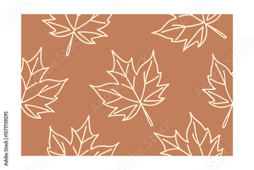 Beige outline maple leaf pattern on brown autumn fall leaves