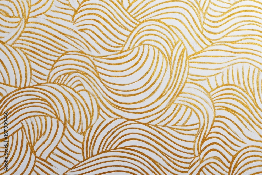 Obraz premium Elegant gold wave pattern on a white background showcasing intricate lines and fluid shapes, perfect for various artistic and design applications