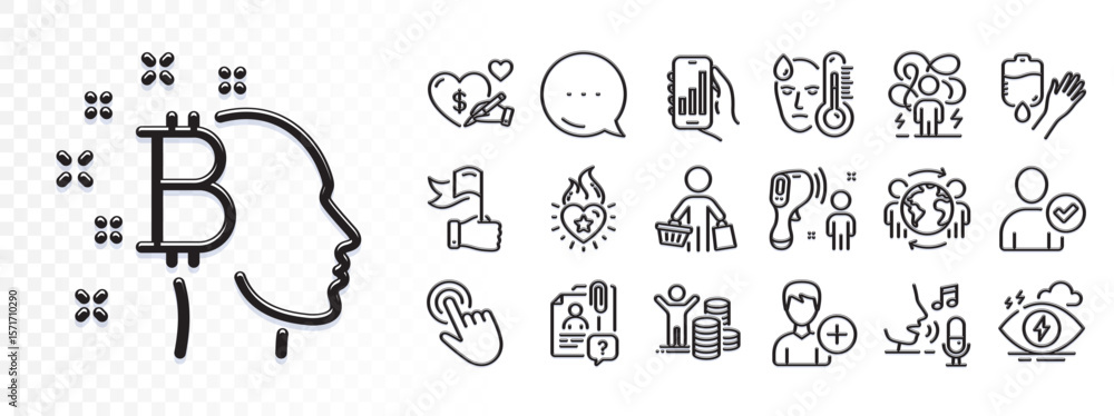 Fototapeta premium Blood, Difficult stress and Identity confirmed line icons for web app. Glare of light effect. Message icon. Pack of Budget profit, Global business, Search employee pictogram icons. Vector