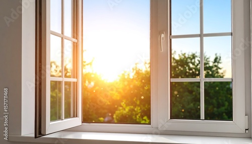 Open window, sunlight, greenery